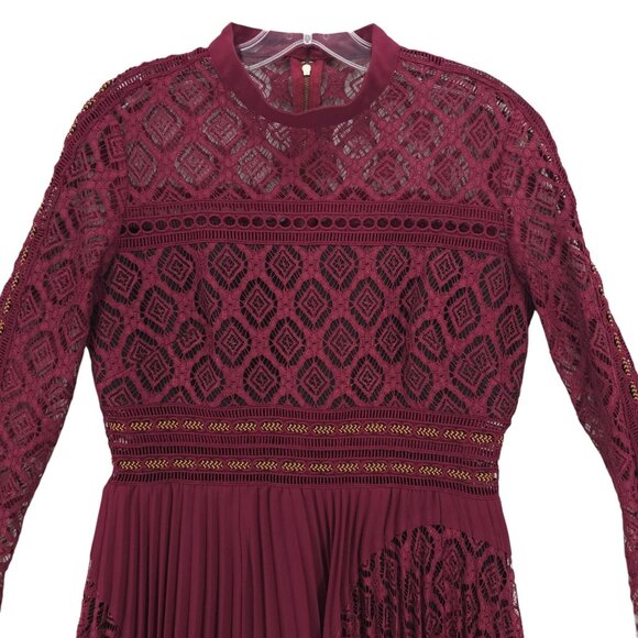Self-Portrait Burgundy Lace Midi Dress - Picture 2 of 10